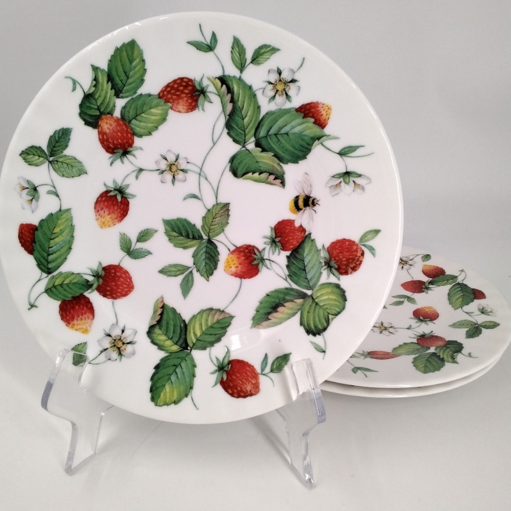 3 Roy Kirkham Alpine Strawberry Pattern, English Bone China 8" Plates